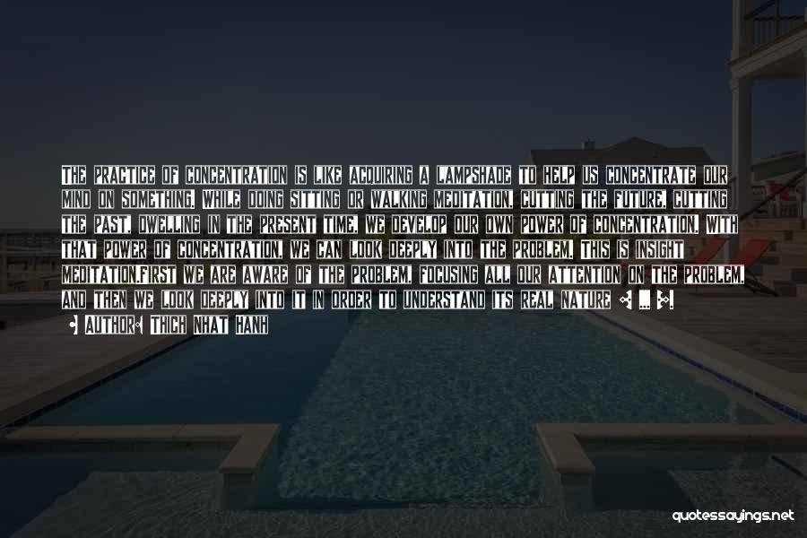 Thich Nhat Hanh Quotes: The Practice Of Concentration Is Like Acquiring A Lampshade To Help Us Concentrate Our Mind On Something. While Doing Sitting