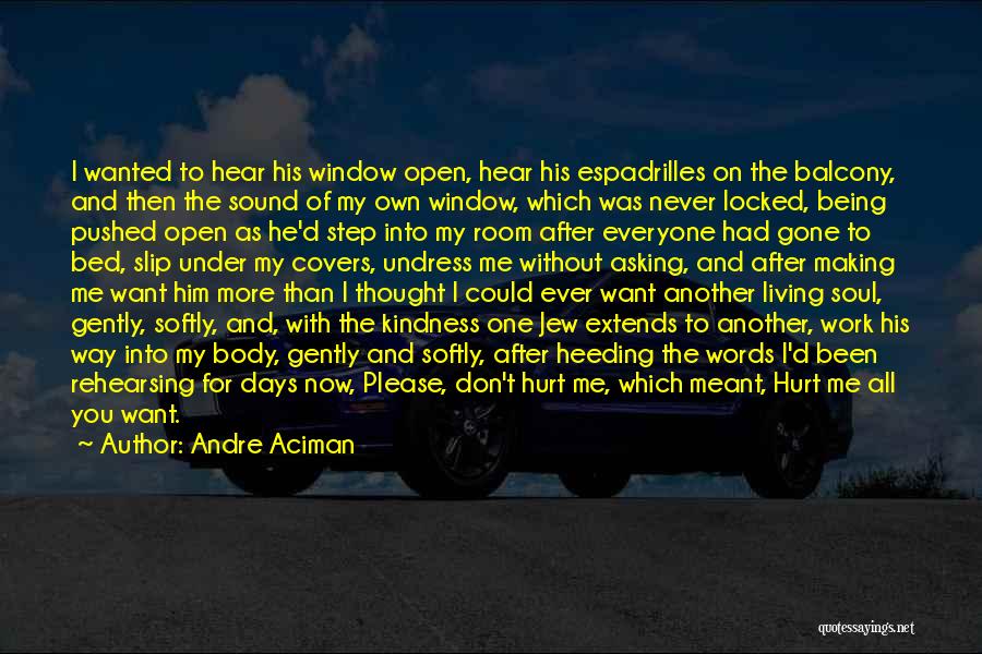 Andre Aciman Quotes: I Wanted To Hear His Window Open, Hear His Espadrilles On The Balcony, And Then The Sound Of My Own