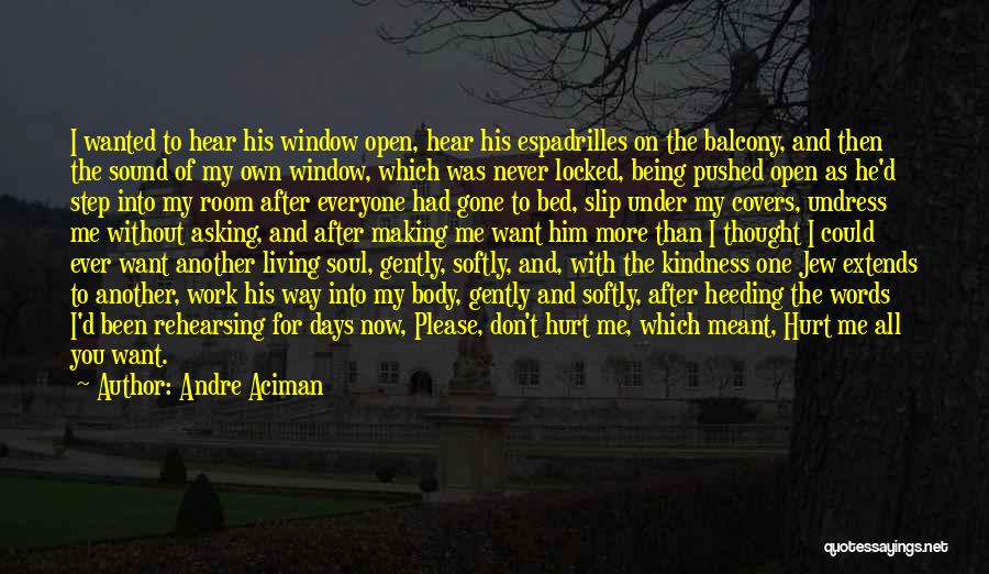 Andre Aciman Quotes: I Wanted To Hear His Window Open, Hear His Espadrilles On The Balcony, And Then The Sound Of My Own