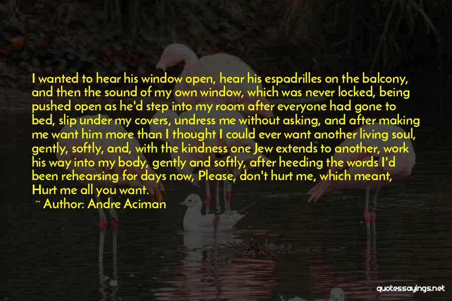 Andre Aciman Quotes: I Wanted To Hear His Window Open, Hear His Espadrilles On The Balcony, And Then The Sound Of My Own