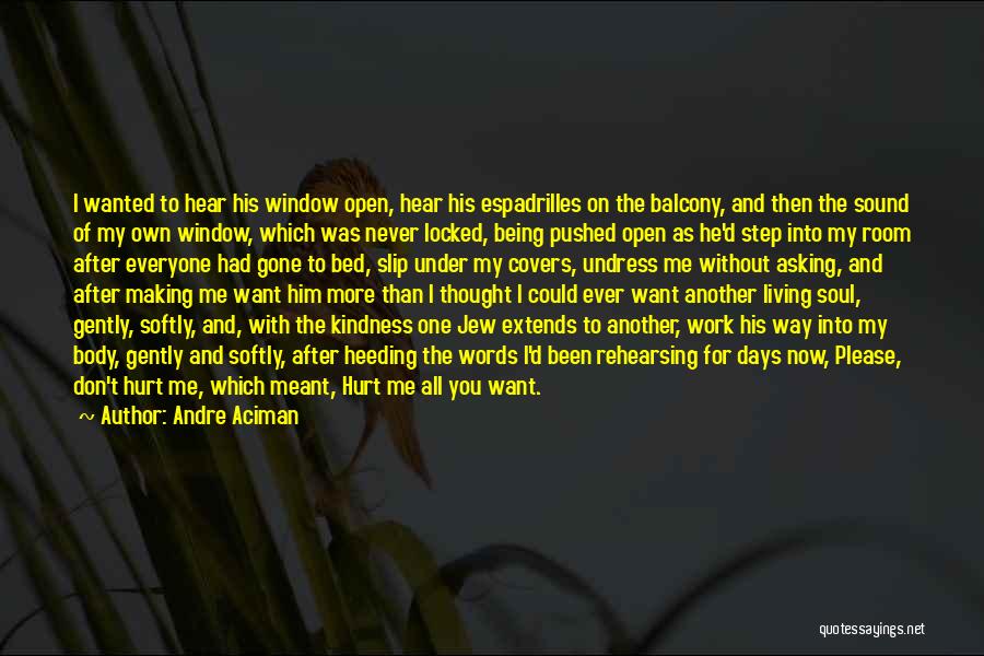 Andre Aciman Quotes: I Wanted To Hear His Window Open, Hear His Espadrilles On The Balcony, And Then The Sound Of My Own