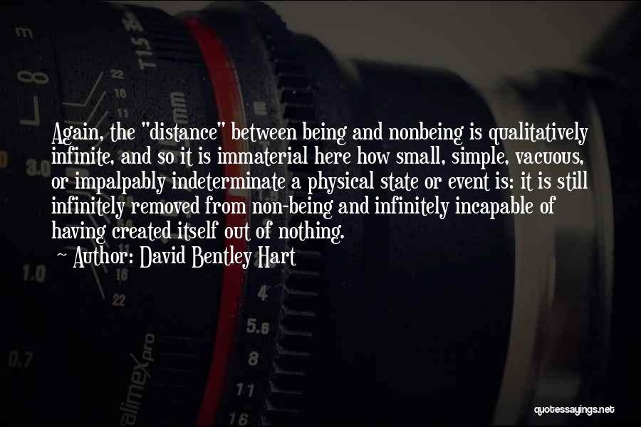 David Bentley Hart Quotes: Again, The Distance Between Being And Nonbeing Is Qualitatively Infinite, And So It Is Immaterial Here How Small, Simple, Vacuous,