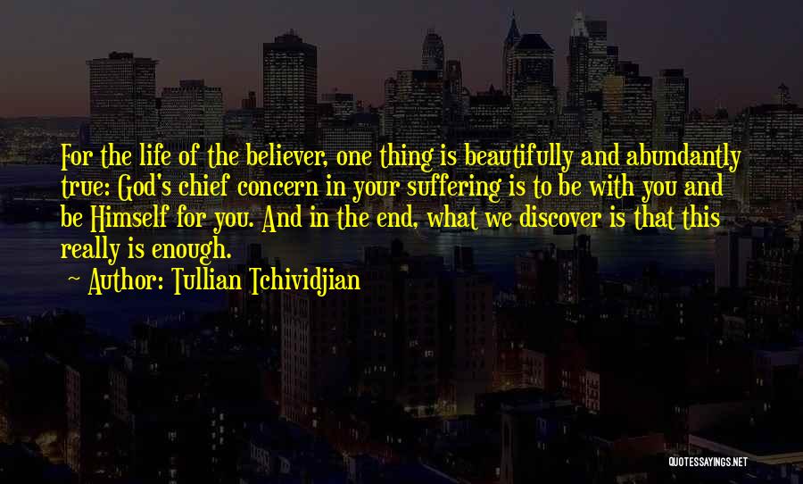 Tullian Tchividjian Quotes: For The Life Of The Believer, One Thing Is Beautifully And Abundantly True: God's Chief Concern In Your Suffering Is