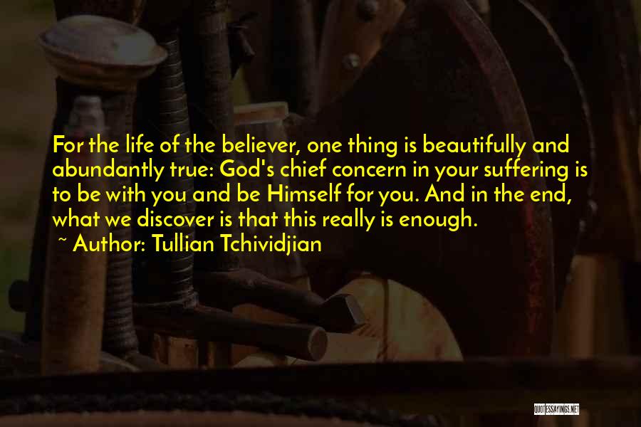 Tullian Tchividjian Quotes: For The Life Of The Believer, One Thing Is Beautifully And Abundantly True: God's Chief Concern In Your Suffering Is