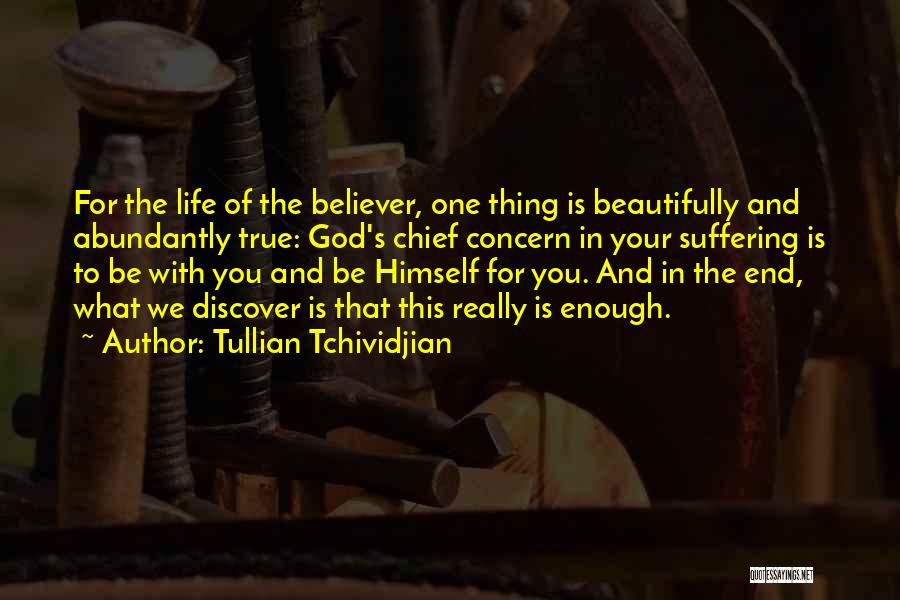 Tullian Tchividjian Quotes: For The Life Of The Believer, One Thing Is Beautifully And Abundantly True: God's Chief Concern In Your Suffering Is