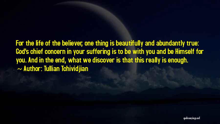 Tullian Tchividjian Quotes: For The Life Of The Believer, One Thing Is Beautifully And Abundantly True: God's Chief Concern In Your Suffering Is