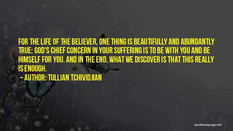 Tullian Tchividjian Quotes: For The Life Of The Believer, One Thing Is Beautifully And Abundantly True: God's Chief Concern In Your Suffering Is