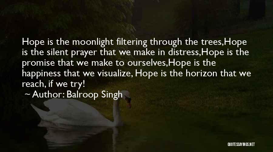 Balroop Singh Quotes: Hope Is The Moonlight Filtering Through The Trees,hope Is The Silent Prayer That We Make In Distress,hope Is The Promise