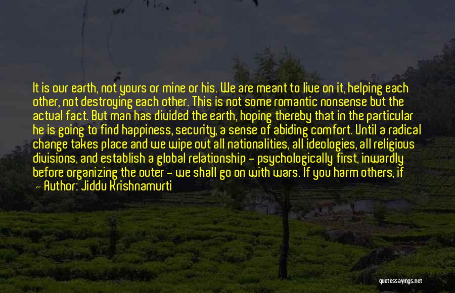 Jiddu Krishnamurti Quotes: It Is Our Earth, Not Yours Or Mine Or His. We Are Meant To Live On It, Helping Each Other,