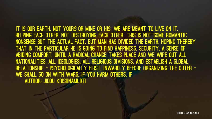 Jiddu Krishnamurti Quotes: It Is Our Earth, Not Yours Or Mine Or His. We Are Meant To Live On It, Helping Each Other,