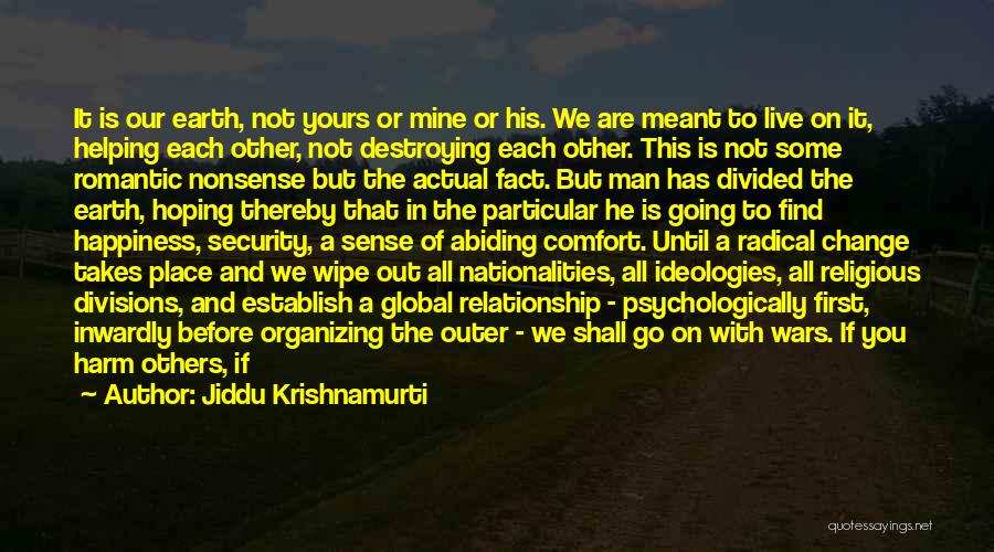 Jiddu Krishnamurti Quotes: It Is Our Earth, Not Yours Or Mine Or His. We Are Meant To Live On It, Helping Each Other,