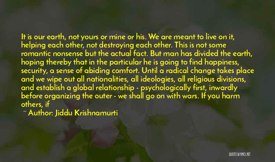 Jiddu Krishnamurti Quotes: It Is Our Earth, Not Yours Or Mine Or His. We Are Meant To Live On It, Helping Each Other,