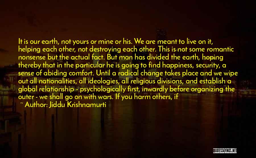 Jiddu Krishnamurti Quotes: It Is Our Earth, Not Yours Or Mine Or His. We Are Meant To Live On It, Helping Each Other,