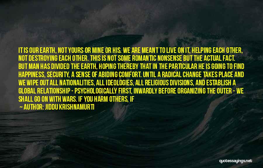 Jiddu Krishnamurti Quotes: It Is Our Earth, Not Yours Or Mine Or His. We Are Meant To Live On It, Helping Each Other,