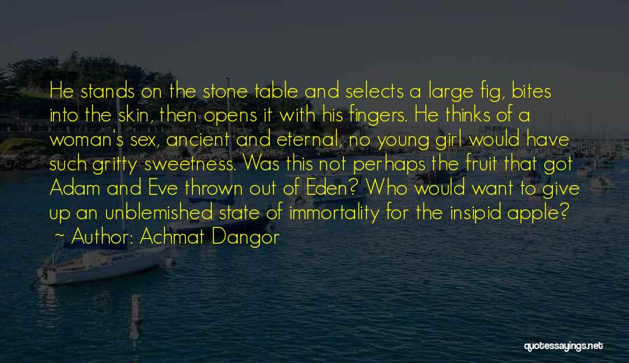 Achmat Dangor Quotes: He Stands On The Stone Table And Selects A Large Fig, Bites Into The Skin, Then Opens It With His