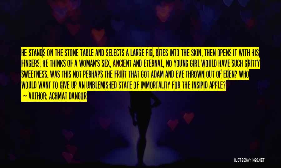 Achmat Dangor Quotes: He Stands On The Stone Table And Selects A Large Fig, Bites Into The Skin, Then Opens It With His