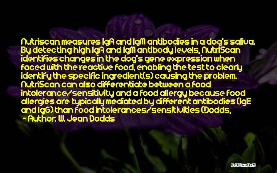 W. Jean Dodds Quotes: Nutriscan Measures Iga And Igm Antibodies In A Dog's Saliva. By Detecting High Iga And Igm Antibody Levels, Nutriscan Identifies