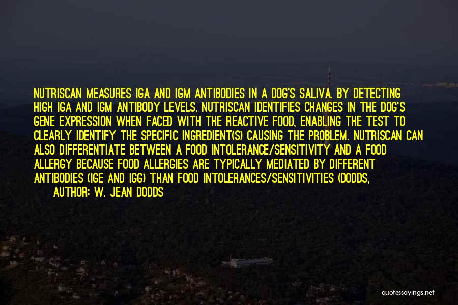 W. Jean Dodds Quotes: Nutriscan Measures Iga And Igm Antibodies In A Dog's Saliva. By Detecting High Iga And Igm Antibody Levels, Nutriscan Identifies