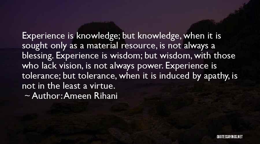 Ameen Rihani Quotes: Experience Is Knowledge; But Knowledge, When It Is Sought Only As A Material Resource, Is Not Always A Blessing. Experience