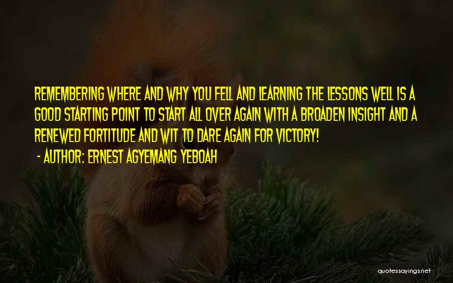 Ernest Agyemang Yeboah Quotes: Remembering Where And Why You Fell And Learning The Lessons Well Is A Good Starting Point To Start All Over