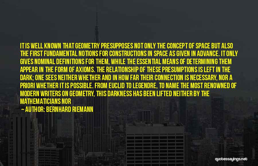 Bernhard Riemann Quotes: It Is Well Known That Geometry Presupposes Not Only The Concept Of Space But Also The First Fundamental Notions For