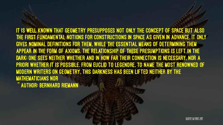 Bernhard Riemann Quotes: It Is Well Known That Geometry Presupposes Not Only The Concept Of Space But Also The First Fundamental Notions For