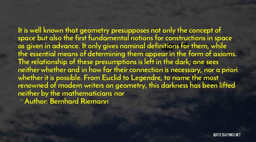 Bernhard Riemann Quotes: It Is Well Known That Geometry Presupposes Not Only The Concept Of Space But Also The First Fundamental Notions For