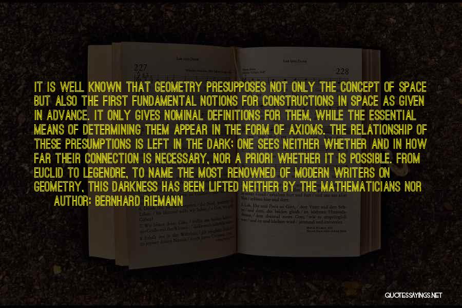 Bernhard Riemann Quotes: It Is Well Known That Geometry Presupposes Not Only The Concept Of Space But Also The First Fundamental Notions For