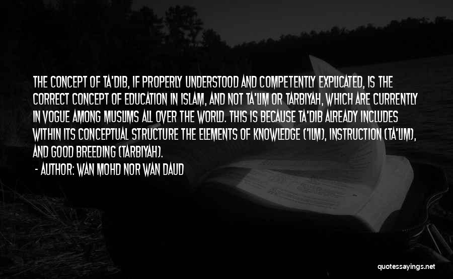 Wan Mohd Nor Wan Daud Quotes: The Concept Of Ta'dib, If Properly Understood And Competently Explicated, Is The Correct Concept Of Education In Islam, And Not