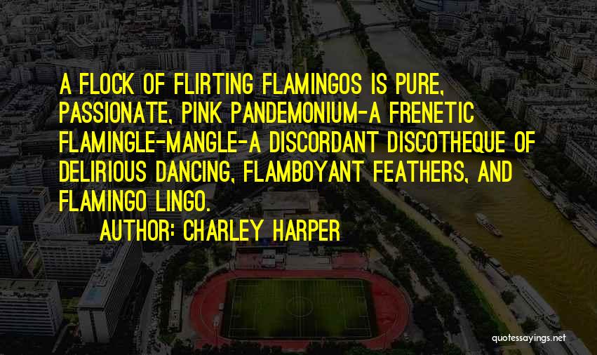 Charley Harper Quotes: A Flock Of Flirting Flamingos Is Pure, Passionate, Pink Pandemonium-a Frenetic Flamingle-mangle-a Discordant Discotheque Of Delirious Dancing, Flamboyant Feathers, And
