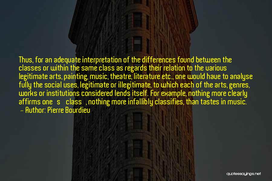 Pierre Bourdieu Quotes: Thus, For An Adequate Interpretation Of The Differences Found Between The Classes Or Within The Same Class As Regards Their