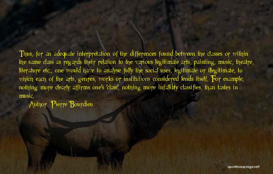 Pierre Bourdieu Quotes: Thus, For An Adequate Interpretation Of The Differences Found Between The Classes Or Within The Same Class As Regards Their