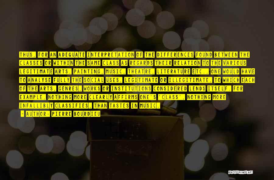 Pierre Bourdieu Quotes: Thus, For An Adequate Interpretation Of The Differences Found Between The Classes Or Within The Same Class As Regards Their