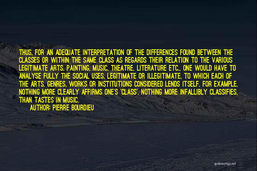 Pierre Bourdieu Quotes: Thus, For An Adequate Interpretation Of The Differences Found Between The Classes Or Within The Same Class As Regards Their