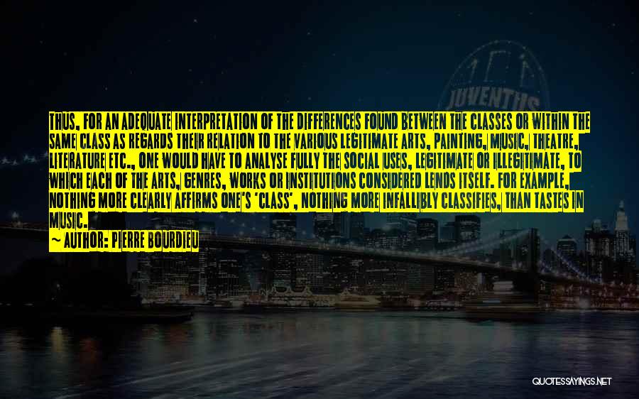 Pierre Bourdieu Quotes: Thus, For An Adequate Interpretation Of The Differences Found Between The Classes Or Within The Same Class As Regards Their