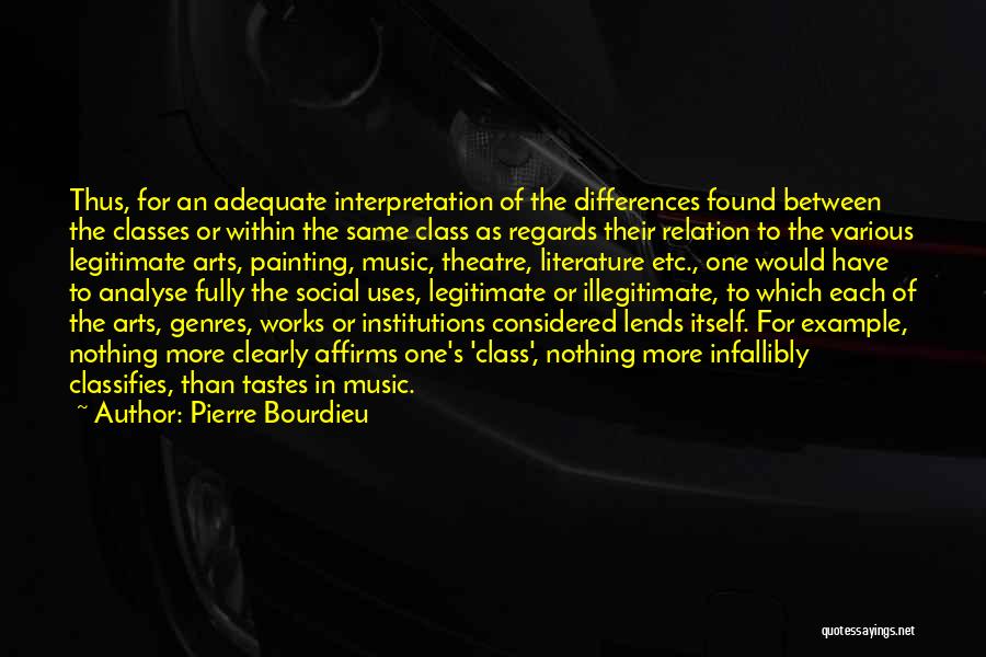 Pierre Bourdieu Quotes: Thus, For An Adequate Interpretation Of The Differences Found Between The Classes Or Within The Same Class As Regards Their