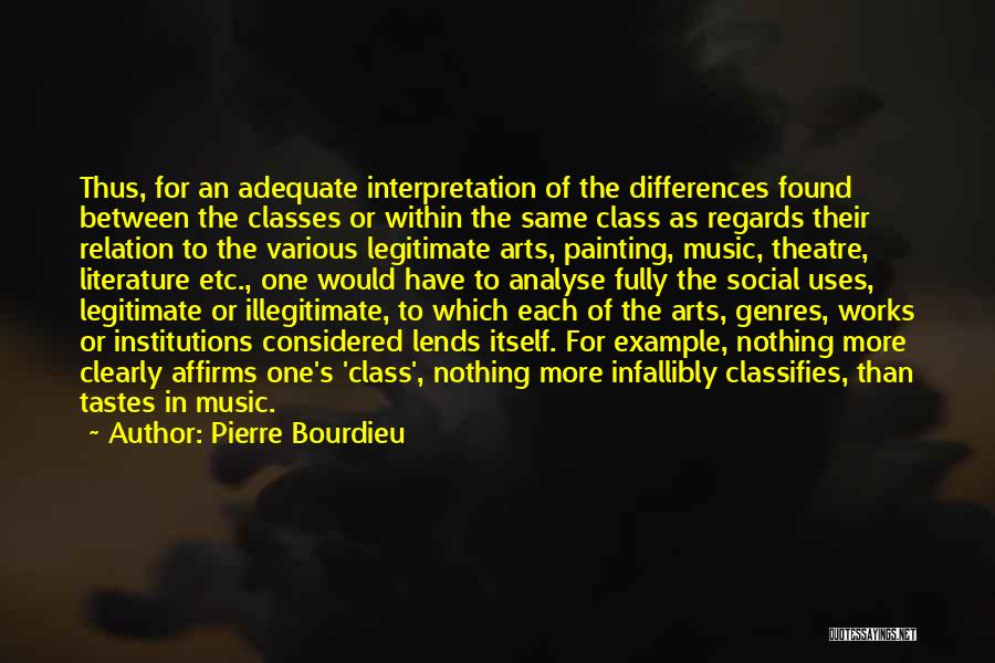 Pierre Bourdieu Quotes: Thus, For An Adequate Interpretation Of The Differences Found Between The Classes Or Within The Same Class As Regards Their