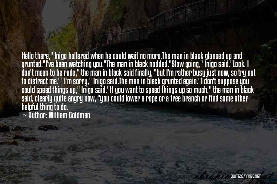 William Goldman Quotes: Hello There, Inigo Hollered When He Could Wait No More.the Man In Black Glanced Up And Grunted.i've Been Watching You.the