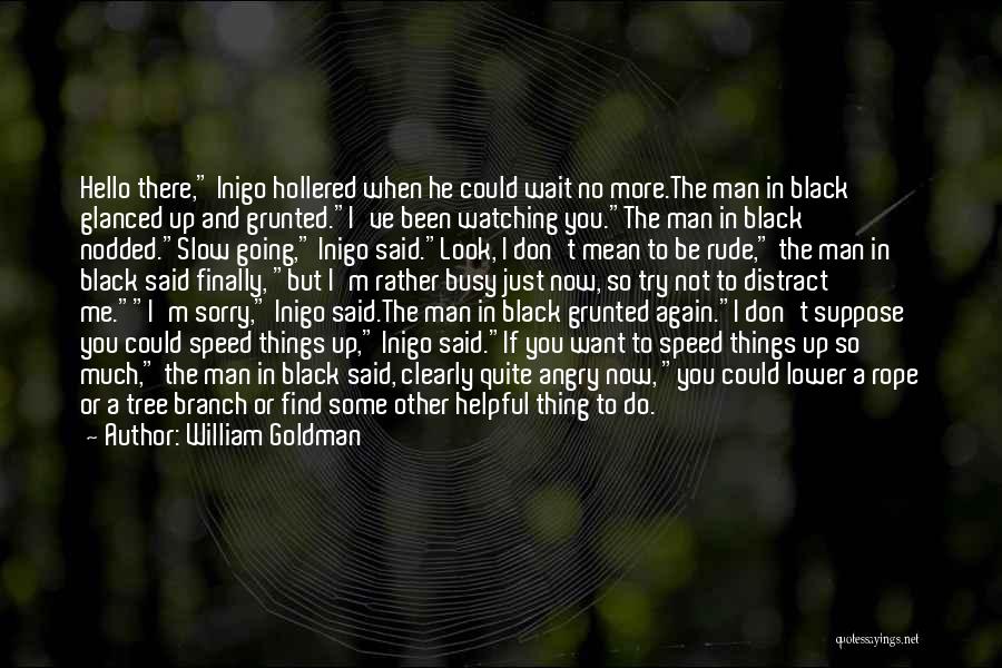 William Goldman Quotes: Hello There, Inigo Hollered When He Could Wait No More.the Man In Black Glanced Up And Grunted.i've Been Watching You.the