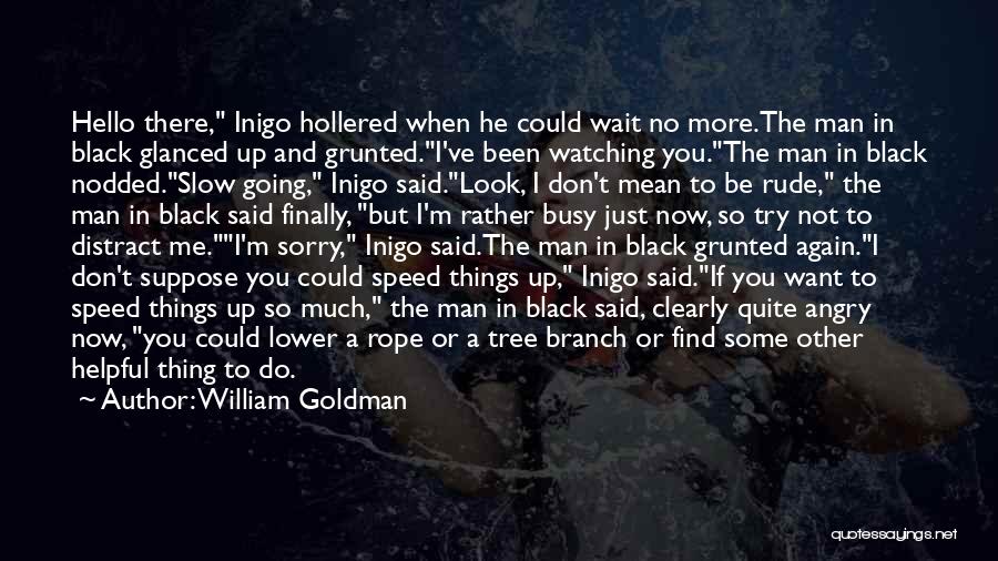 William Goldman Quotes: Hello There, Inigo Hollered When He Could Wait No More.the Man In Black Glanced Up And Grunted.i've Been Watching You.the