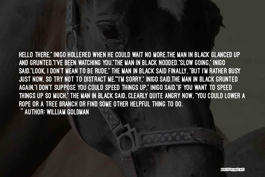 William Goldman Quotes: Hello There, Inigo Hollered When He Could Wait No More.the Man In Black Glanced Up And Grunted.i've Been Watching You.the