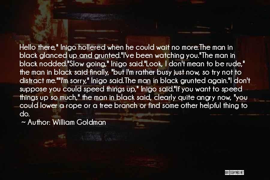 William Goldman Quotes: Hello There, Inigo Hollered When He Could Wait No More.the Man In Black Glanced Up And Grunted.i've Been Watching You.the