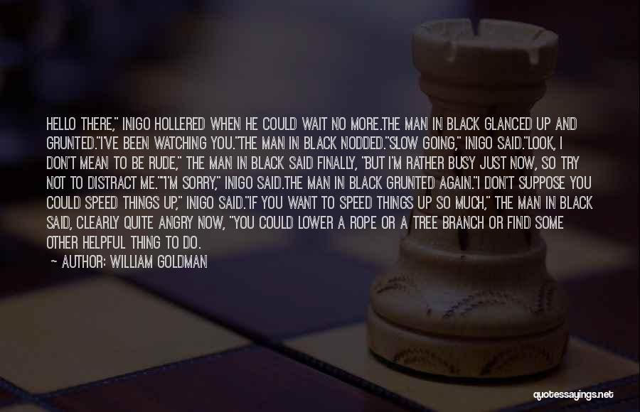 William Goldman Quotes: Hello There, Inigo Hollered When He Could Wait No More.the Man In Black Glanced Up And Grunted.i've Been Watching You.the