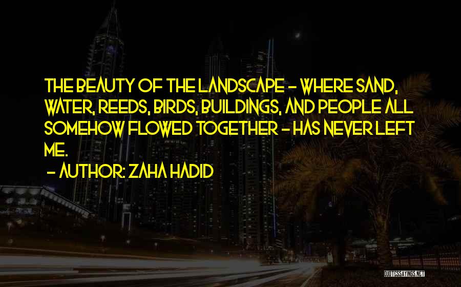 Zaha Hadid Quotes: The Beauty Of The Landscape - Where Sand, Water, Reeds, Birds, Buildings, And People All Somehow Flowed Together - Has