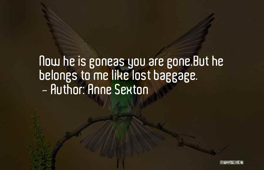 Anne Sexton Quotes: Now He Is Goneas You Are Gone.but He Belongs To Me Like Lost Baggage.