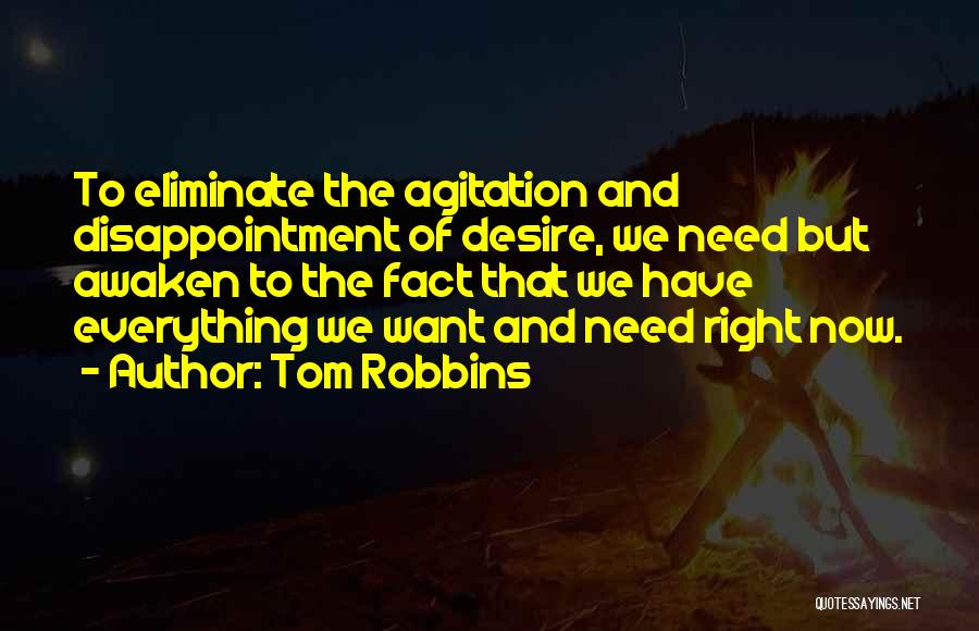 Tom Robbins Quotes: To Eliminate The Agitation And Disappointment Of Desire, We Need But Awaken To The Fact That We Have Everything We