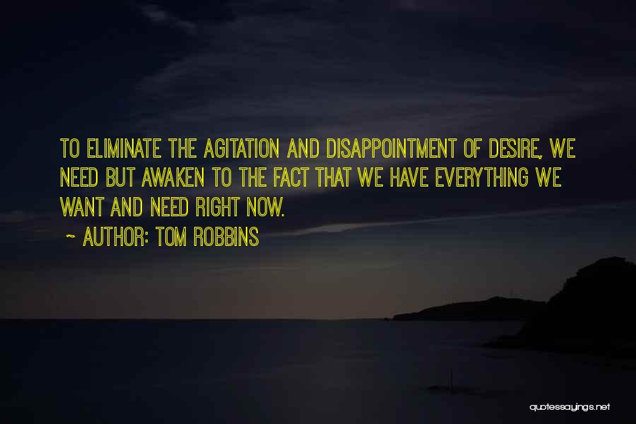 Tom Robbins Quotes: To Eliminate The Agitation And Disappointment Of Desire, We Need But Awaken To The Fact That We Have Everything We