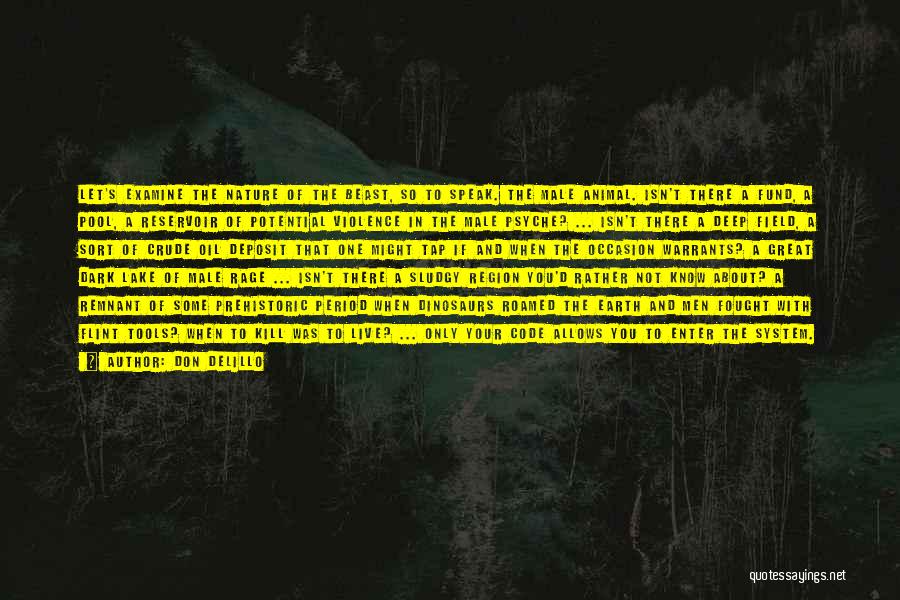 Don DeLillo Quotes: Let's Examine The Nature Of The Beast, So To Speak. The Male Animal. Isn't There A Fund, A Pool, A