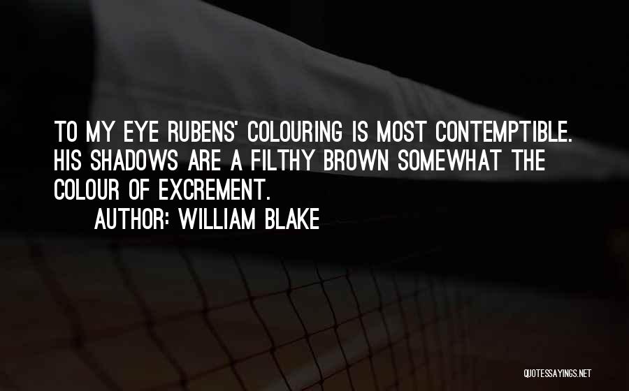 William Blake Quotes: To My Eye Rubens' Colouring Is Most Contemptible. His Shadows Are A Filthy Brown Somewhat The Colour Of Excrement.