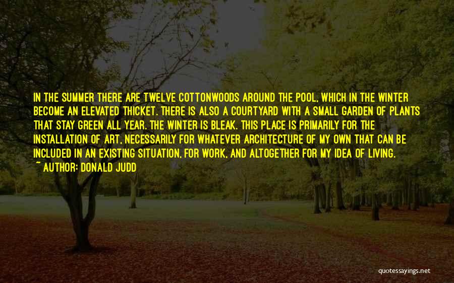 Donald Judd Quotes: In The Summer There Are Twelve Cottonwoods Around The Pool, Which In The Winter Become An Elevated Thicket. There Is